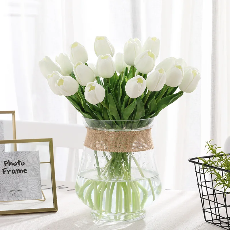 31pcs tulips artificial flower real touch tulipe flowers fake flowers wedding decoration flowers christmas home garden decor free global shipping