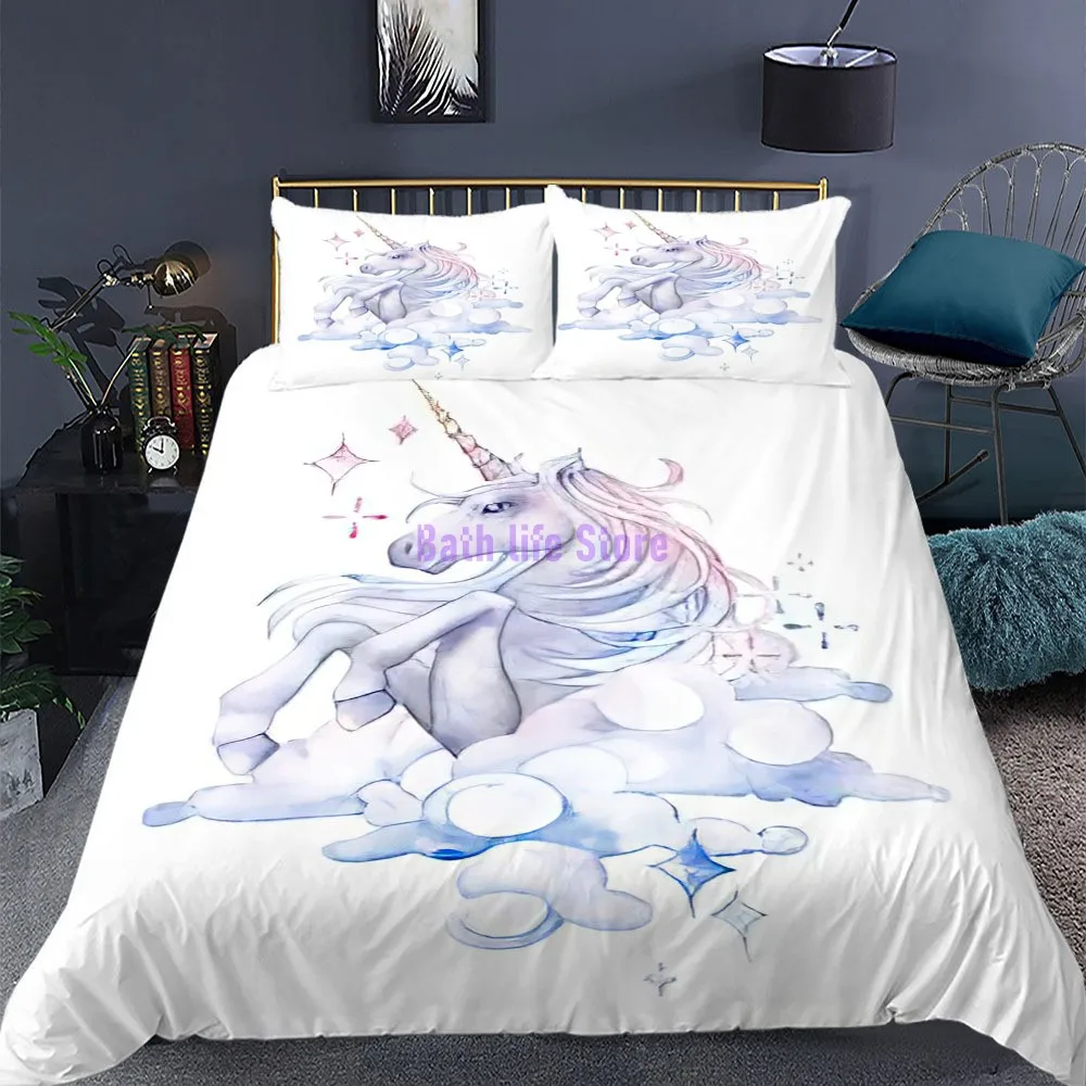 Комплект постельного белья розового цвета с мультяшным единорогом для девочек -