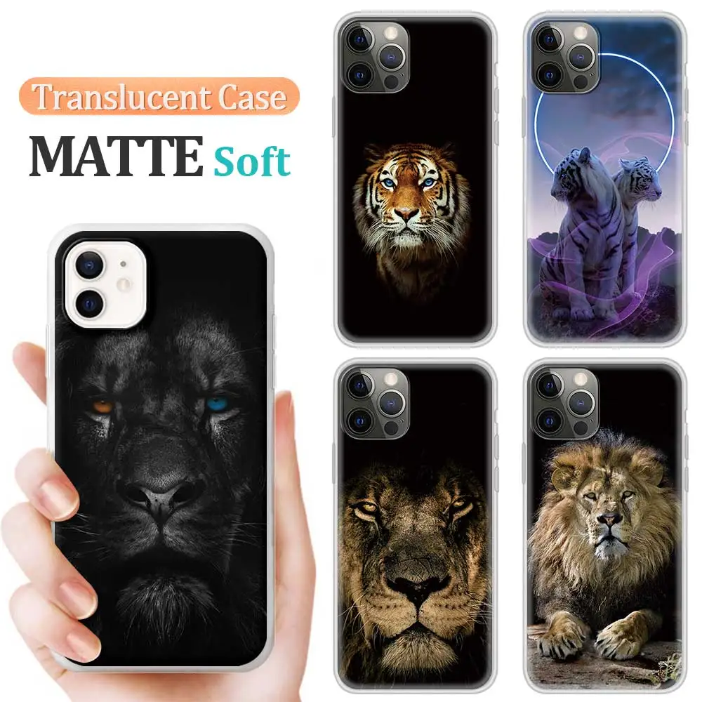 

King Tiger Lion Translucent Matte Case for iPhone 11 12 Pro X XR XS Max 7 8 6 6S Plus SE(2020) 12 Mini 5 5S Soft Cover Coque