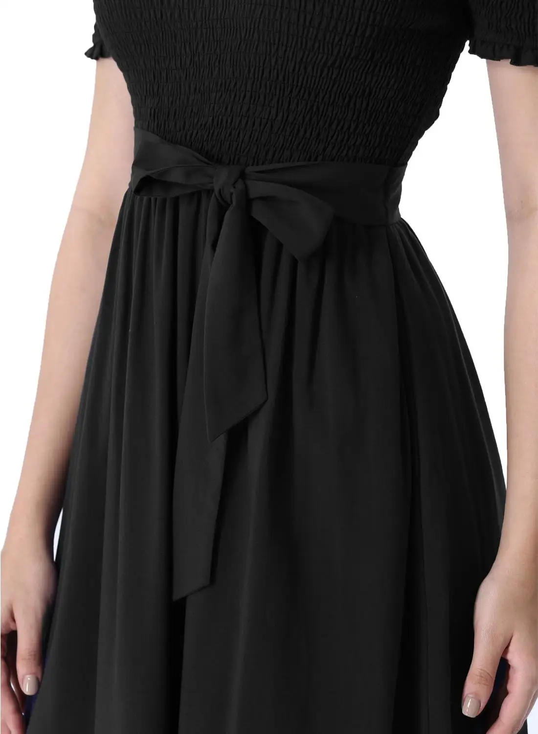 Cortas женские рюшами с открытыми плечами Копченый карманы плиссированная летняя