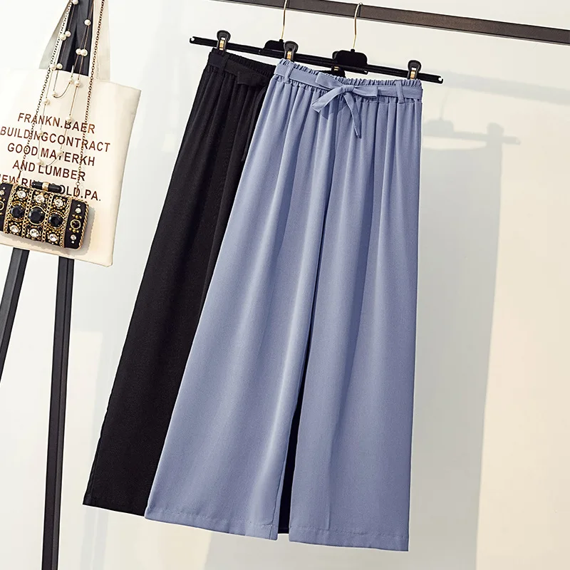 

Women's Clothing Wide Leg Pants Spring Summer 2020 Casual Solid Color Bow Elastic Waist 5xl Plus Size Loose Women Pants