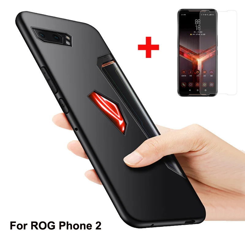 Для Asus ROG Phone 2 Case ZS660KL Мягкие силиконовые защитные чехлы+ стеклянная Защитная пленка для Asus ROG Phone II ROG2 Тонкий чехол