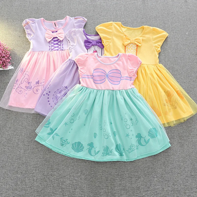 

Disney Children's Dress Belle Princess Dress 2020 New Snow White Girls Dress Puff Sleeved Summer Kids Clothes
