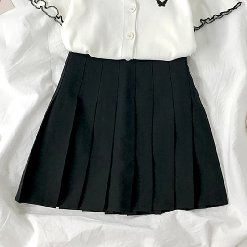 

Summer Women's Skirt High Waist A-Line Skirt Womens Black Pleated Woman Skirts Short Skirt Female Student College Style Clothes
