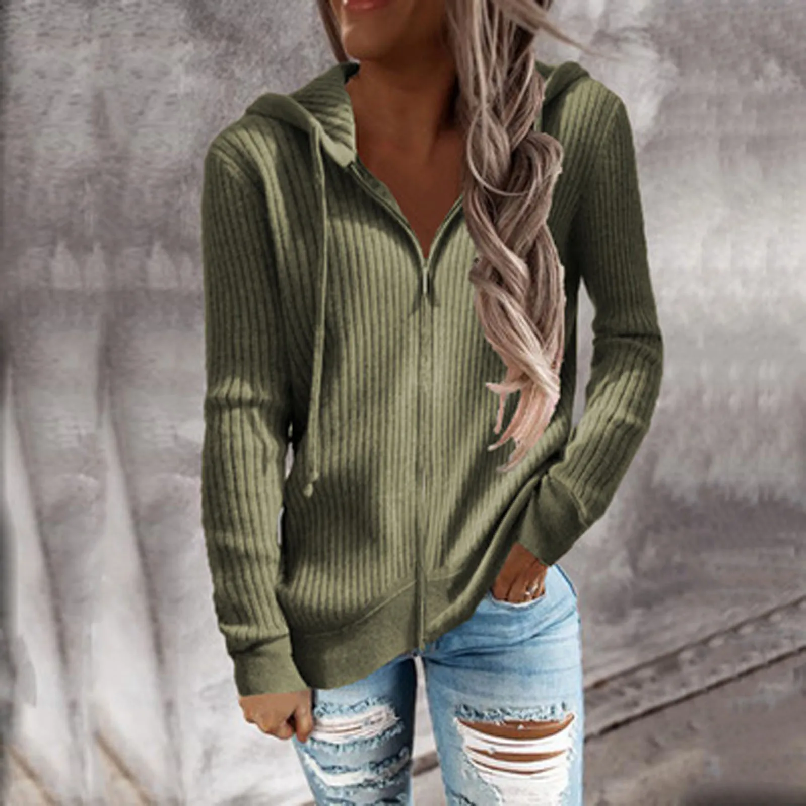 

Zip Up Hoodie Fashion Women's Coat Casual Solid Jackets Long Sleeve Hooded Sweatshirt Tops Ladies Cardigan Autumn Winter Coat