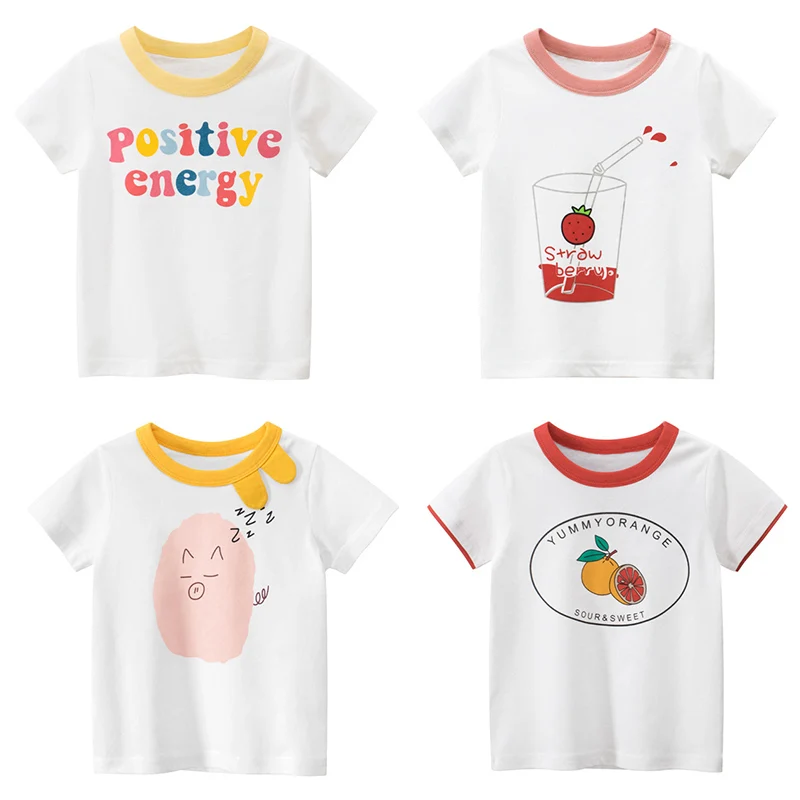 

Toddler Child Girls Summer Short Sleeve T-Shirt Kids Cotton White T Shirts For Baby Boys TShirt Girl Tops Tee 2 8 Years New 2021