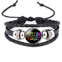 autism mom awareness bracelet for children handmade knitted leather puzzle charm bracelet boy girl wristband jewelry