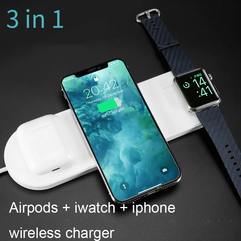 3 in1 Fast qi Wireless Charger Pad For iPhone Xs/XsMax/8/8plus/Xr Charging Station Apple Watch/Airpods | Мобильные телефоны и