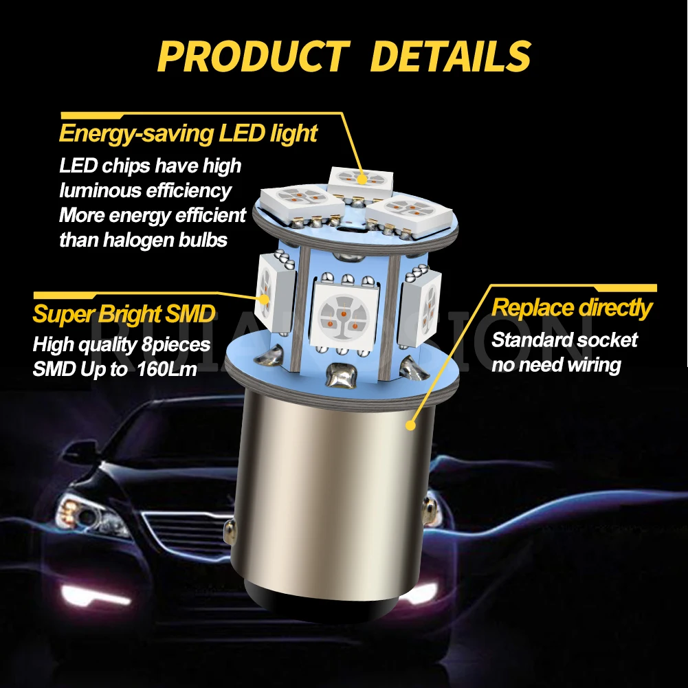 RUIANDSION 10 шт. 6 в 12 В 24 BA15D 1142 1157 BAY15D P21/5 Вт 5050 8SMD Белый Красный Янтарный сигнал