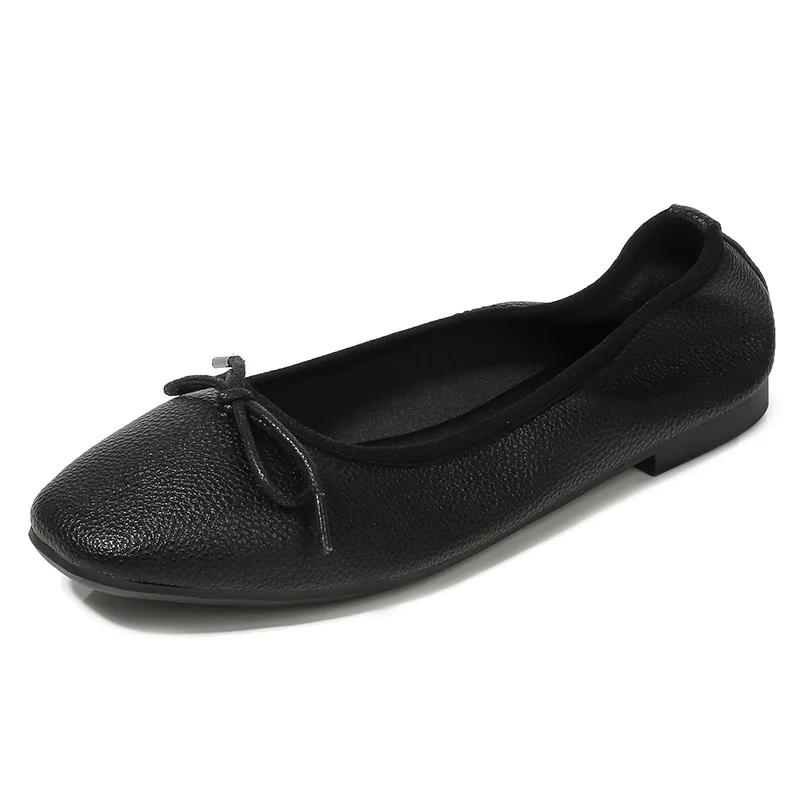 

Women Shoes Large Size Ballerina Shoes Slip On Female Loafers Casual Soft Flat Leather Shoes Bow Shallow Single Shoes Moccasins