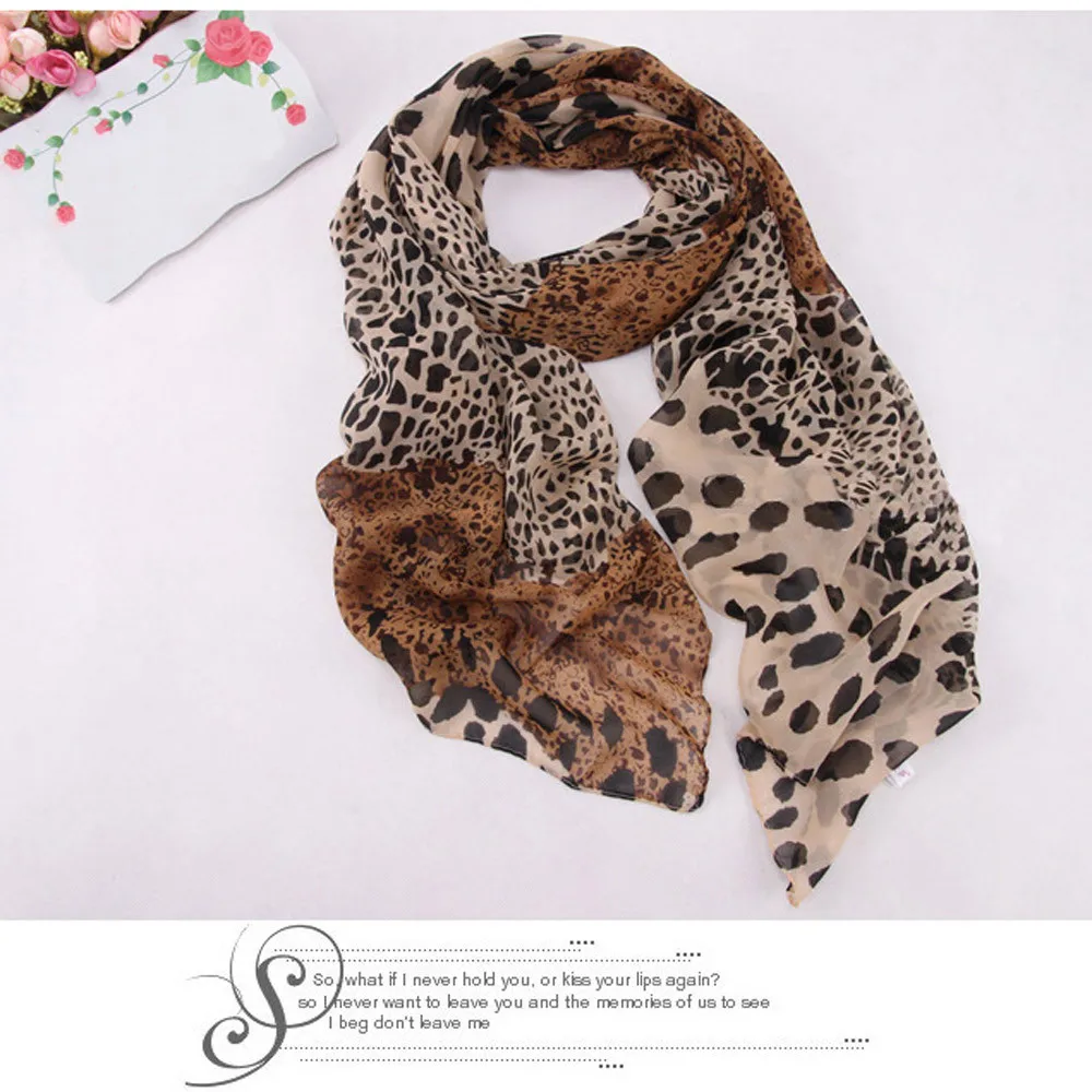 

160x60cm Fashion Women Long Soft Wrap Lady Shawl Silk Chiffon Scarves Leopard Print Shawl All-match Lady Soft Scarf