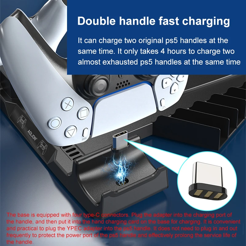 For PS5 Vertical Cooling Fan Stand With 2 Hook 4 Adapter Dual Controller Charger Charging Station SONY Playstation 5 | Электроника