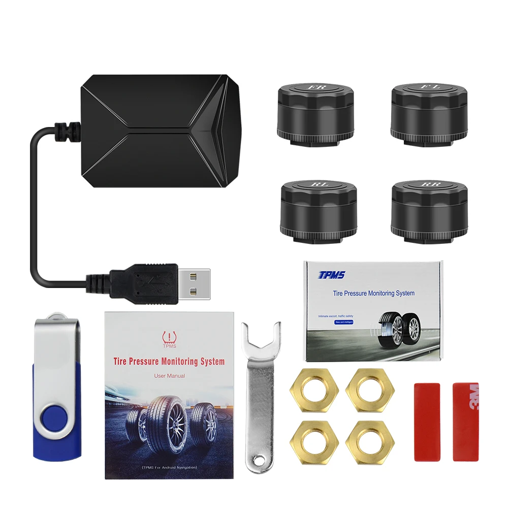 USB Android TPMS система контроля давления в шинах Дисплей Сигнализация 5 в внутренние датчики Android навигация Автомагнитола 4 датчика