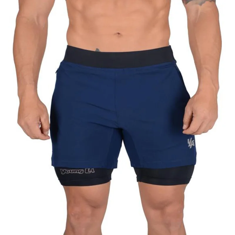 

New running shorts summer men's gym bodybuilding training quick-drying shorts men's jogging running sports double-deck shorts
