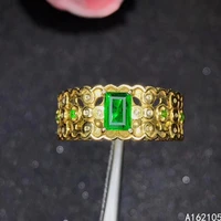 925 pure silver chinese style natural emerald womens noble luxury rectangle adjustable gem ring fine jewelry support detection