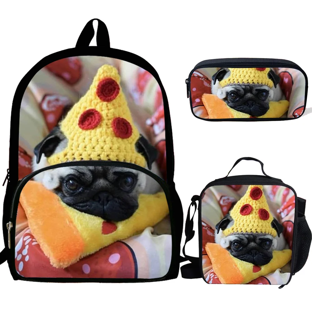 3 шт./компл. Мопс собака ест пиццы печати ортопедические Рюкзаки Школьный для