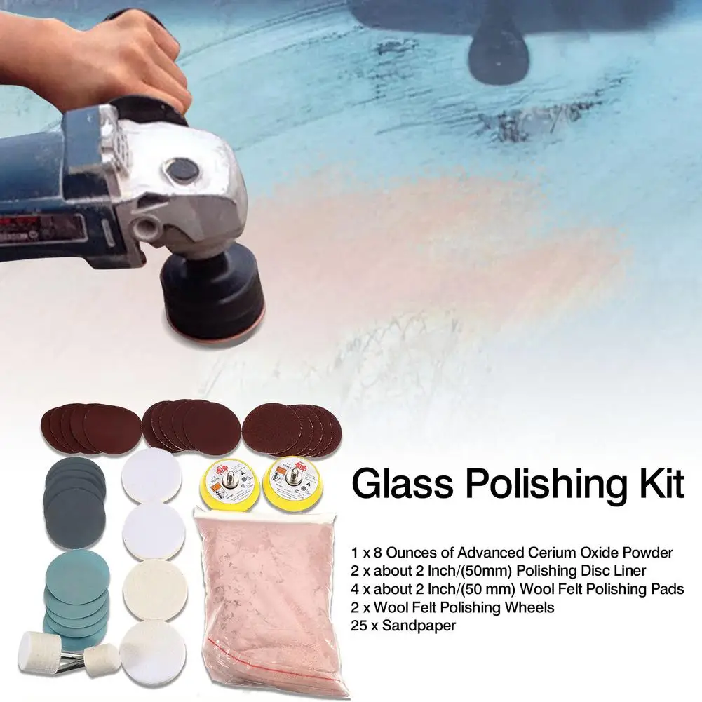 

230g Cerium Oxide Glass Polishing Powder Kit Deep Scratch Remover Windscreen Windows Glass Cleaning Scratch Removal Agent Set