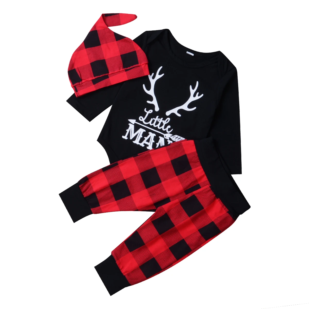 

Pudcoco Deer Newborn Baby Boy Xmas Clothes Jumpsuit Long Sleeve Romper Plaid Long Pants Hat Outfit 3pcs Kids Clothing Set