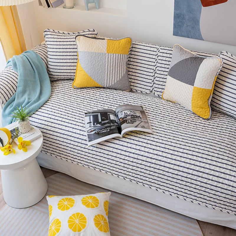 

Nordic Stripe Cotton Geometry Collision Color Sofa Cover Seasons Universal Corner Sofa Towel Slipcovers Cushion For Living Room
