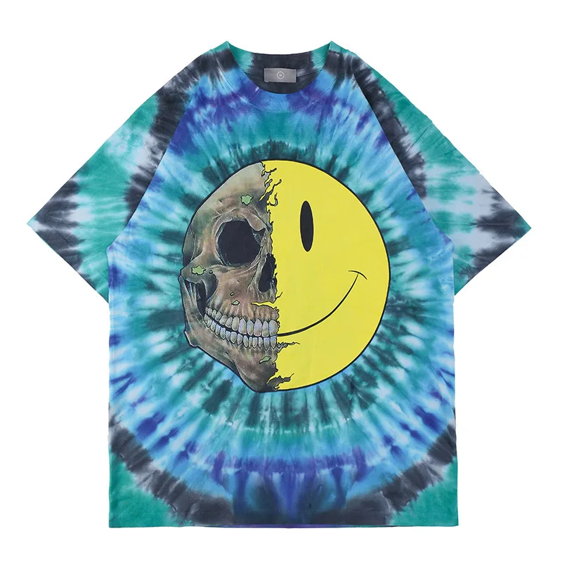 

Fgss men's wear new fashion brand rap in spring and summer 2021 same tie dye skull smile face printed short sleeve T-shirt