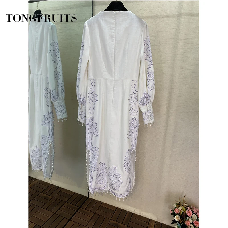 Премиум класса с вышивкой и бахромой платье осень Для женщин круглым вырезом