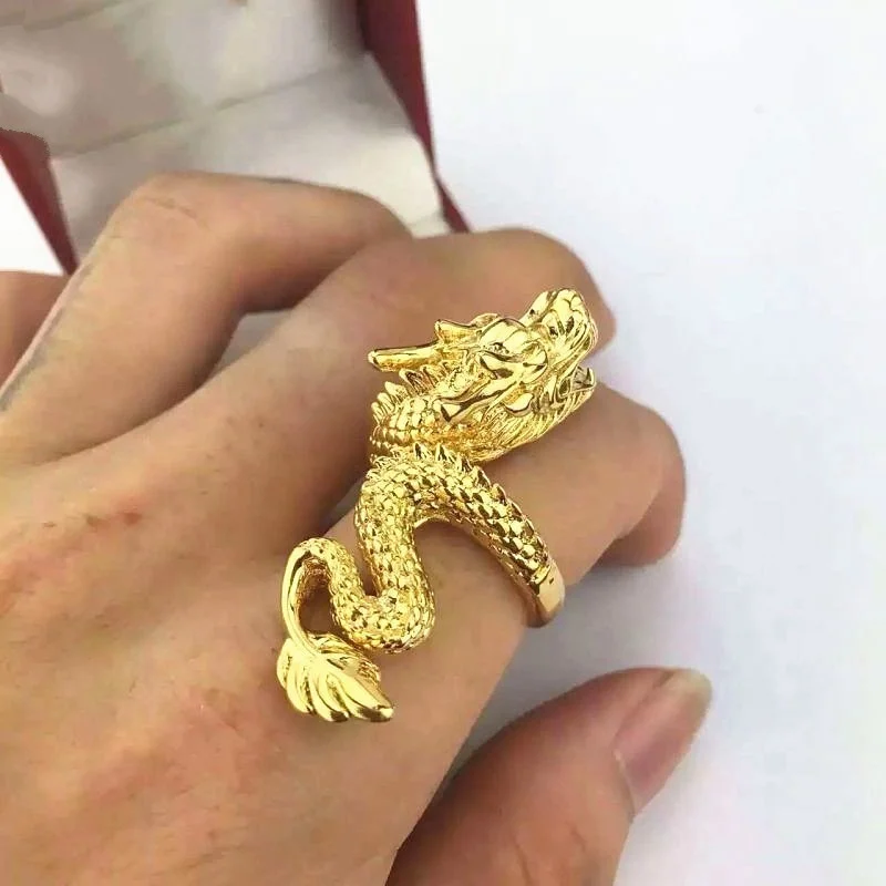 

Luxury Gold Dragon Ring for Men Motorcycle Party Steampunk Gold Ring Vintage Opening Adjustable Domineering Dragon Rings Jewelry