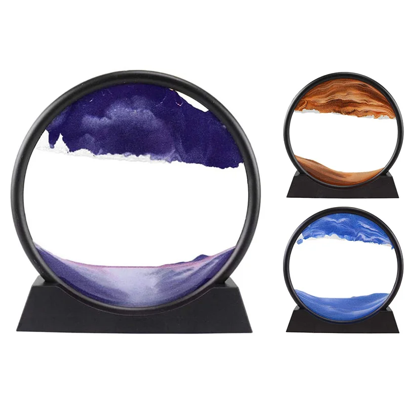 

3D Dynamic Natural Landscape Flowing Sand Picture Art Hourglass,Transparent Glass Round Colorful Painting