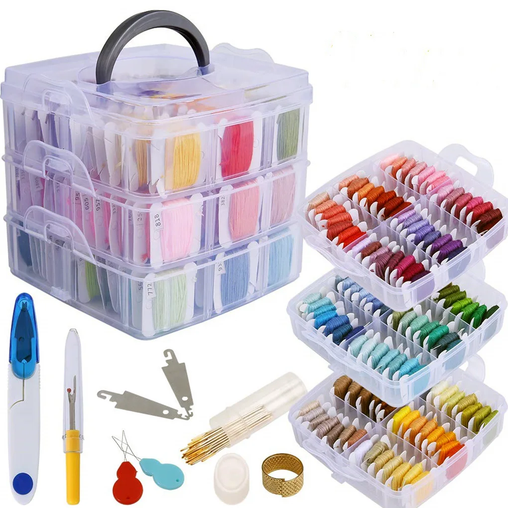 

Embroidery Thread Set 150 Colors Cotton Threads Needles Threader Thimble Stitch Remover Sewing Accessories Kit For Women Gift