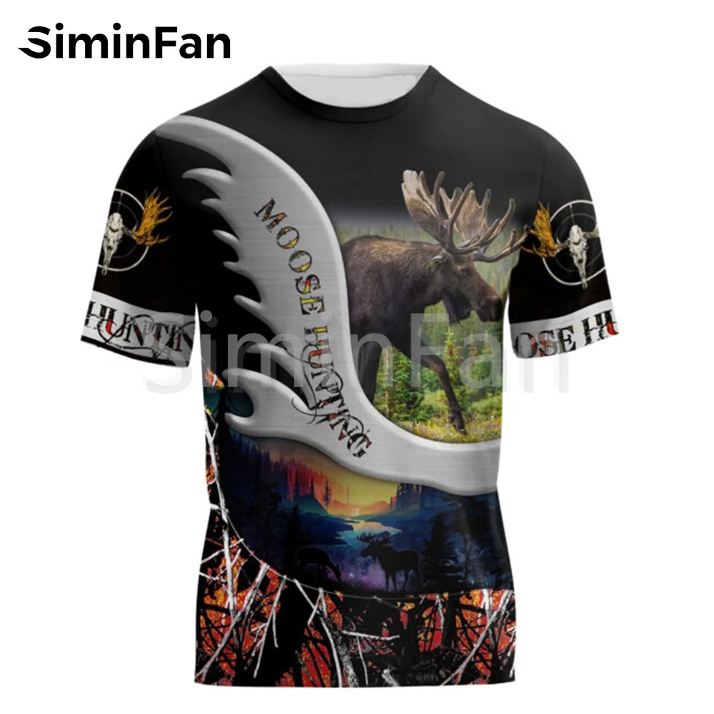 

Мужские повседневные футболки с 3D принтом, рубашки унисекс в стиле Харадзюку С лосями, охотничьими охотниками, летние женские Топы в стиле х...