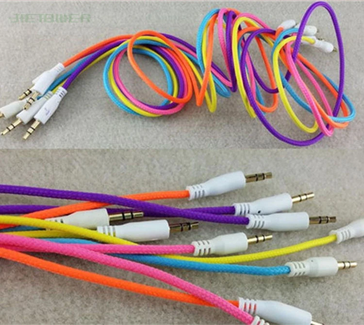 

High Quality Candy Color Braided Fabric 3.5 to 3.5 Male to Male Audio Cable for iphone Headphone Car Aux 300pcs/lot