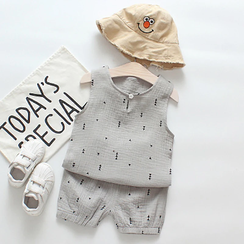 Комплект одежды с рисунком для мальчиков и девочек Летний жилет без рукавов