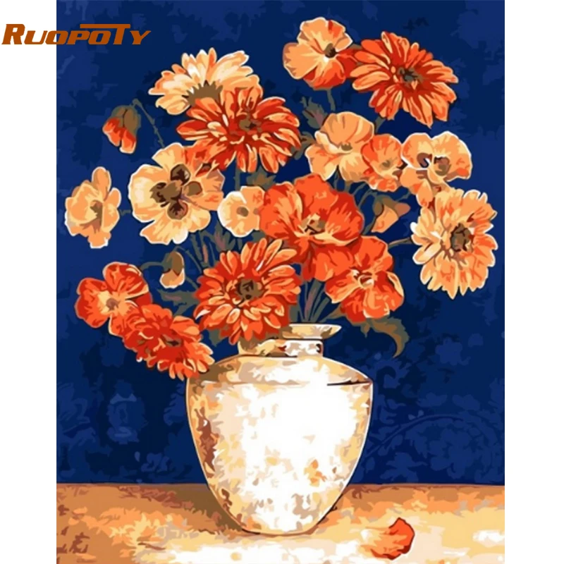 RUOPOTY Рамка DIY живопись по номерам красные цветы холст винтажная раскраска
