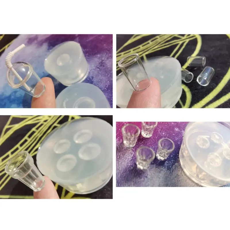 

3D Mini Glass Bottle Resin Mold Drink Bottle Straw Milk Cup Resin Casting Mold