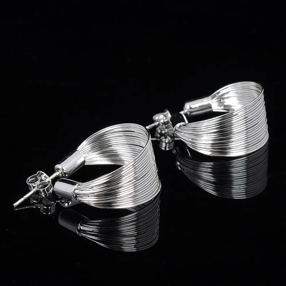 

Simple New 925 Silver Multi-layer Circle Winding Geometric Round 28 Line Stud Earrings For Women Girl Party Jewelry