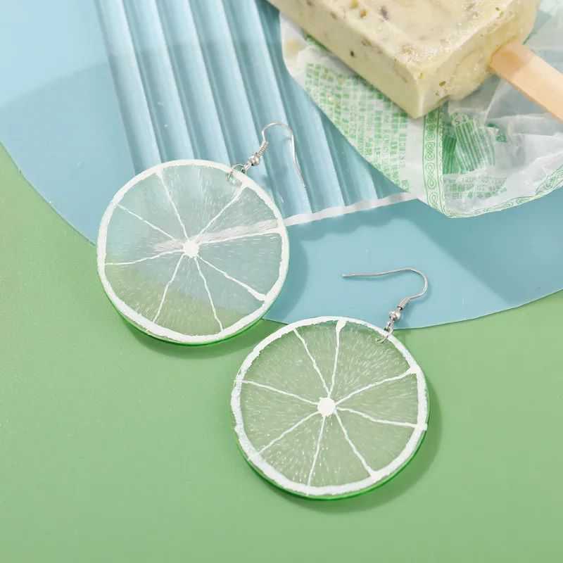 

Summer Simple Green Lemon Slice Dangle Earrings for Women