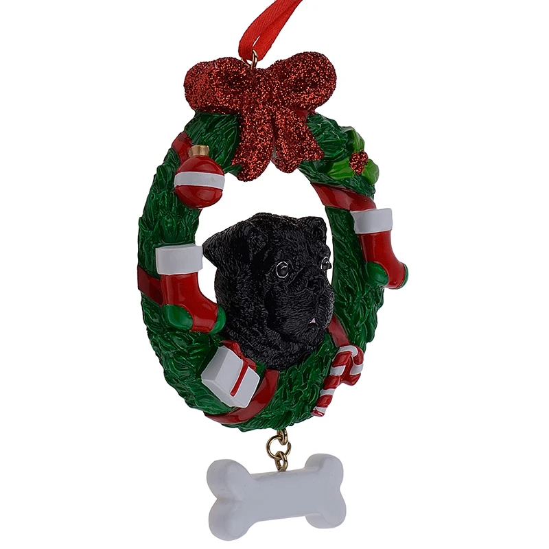 Black Pug Dog Resin Crafts Shiny Christmas Ornaments Hand Painted and Easily Personalized as for Owners gifts or home decor | Дом и сад