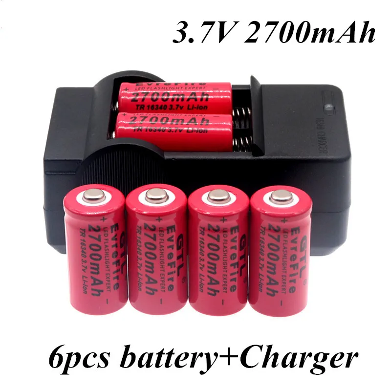 Original 2700mAh Rechargeable 3.7V Li-ion 16340 Batteries CR123A Battery LED Flashlight Travel Wall Charger For | Электроника