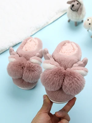 pink Детские тапочки; сезон зима-осень; теплые толстые домашние тапочки для маленьких девочек; Мягкие хлопковые тапочки для мальчиков 2-12 лет; домашняя обувь - Цвет: pink