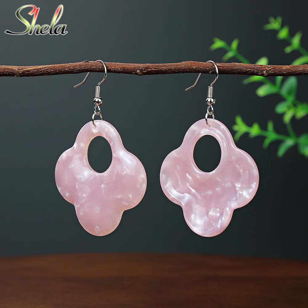 

New Acrylic Pink Flower Earrings Bohemian Boho Simple Fashion Jewelry For Women Girl Dangle Pendant Wholesale