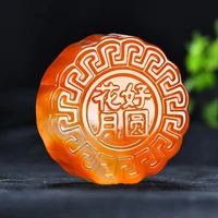 natural carnelian hand carved mid autumn moon cake fashion boutique jewelry red agate moon cake dragon and phoenix gift