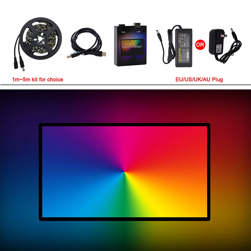 DIY Ambilight HD tv, настольный ПК, экран мечты, USB Светодиодная лента, набор HD ТВ, компьютерный монитор, подсветка WS2812B, Светодиодная лента, 1 м, 2 м, 3M, 4M, 5 м