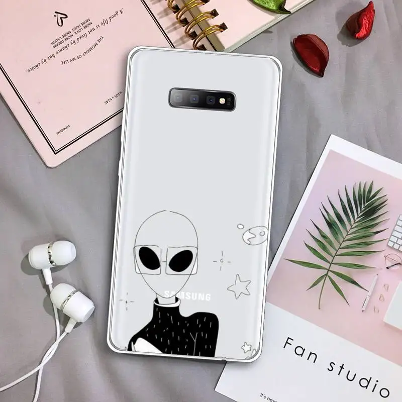 

Funny cute Cartoon alien space Phone Case Transparent For Samsung Galaxy A 71 21s S note 8 9 10 plus 20 ultra
