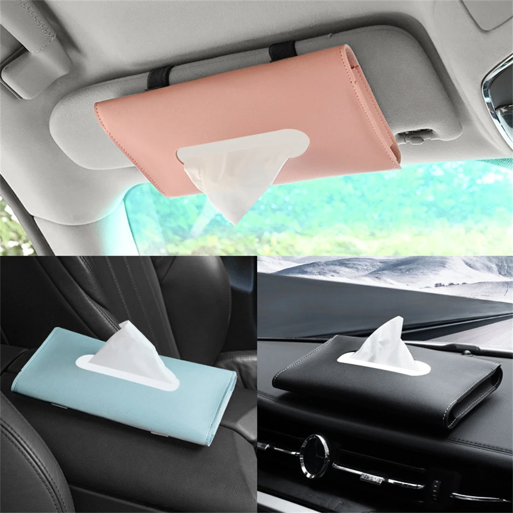

Universal Car Leather Sun Visor Seat Back Tissue Box Cover Paper Car Home Napkin Holder Case Black Beige Pink Color