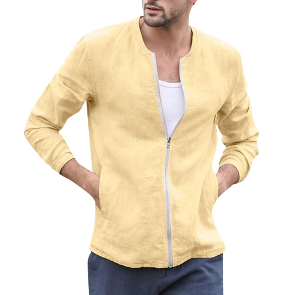 Мужская повседневная куртка на молнии тонкая уличная из смесового хлопка