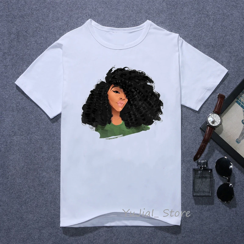 Y101781 Melanin Poppin футболка vogue Футболка женская черная африканская кудрявая волосы девушка футболка с принтом femme harajuku одежда женская футболка Топы - Цвет: Y101781