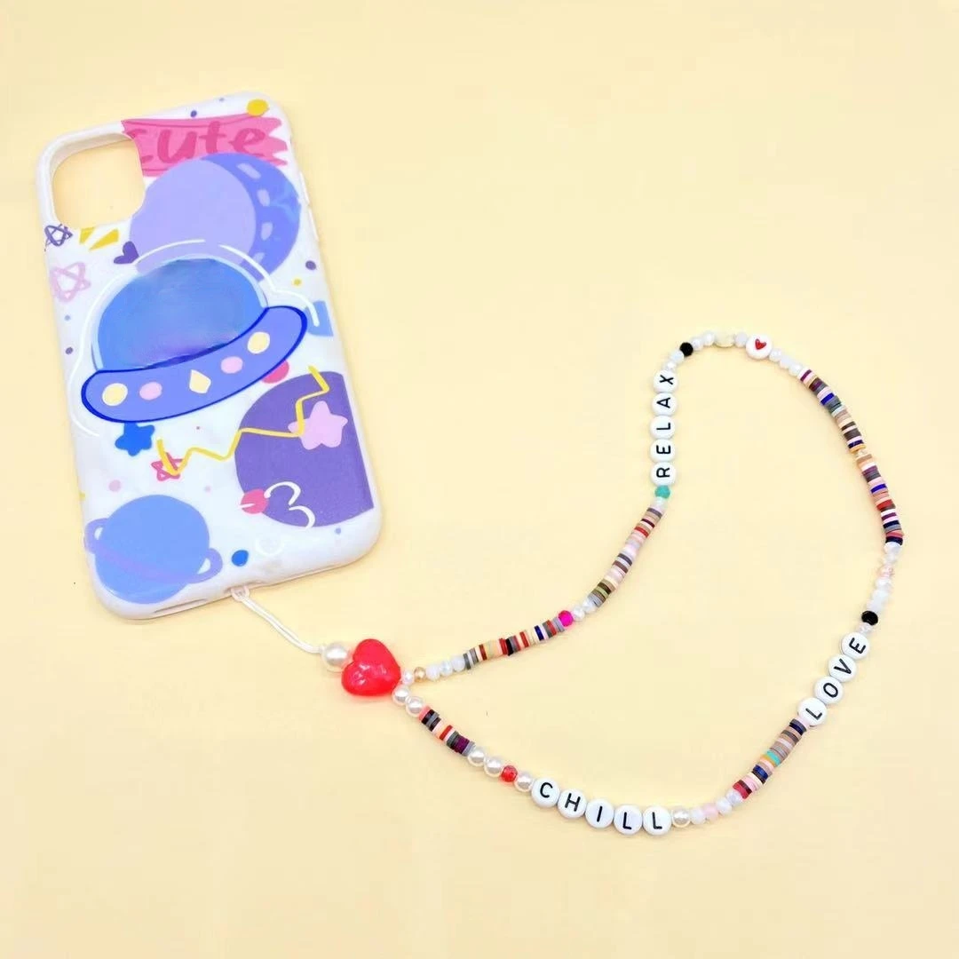 

Colorful Mobile Chain with Beads Letters Korean Fashion Phone Strap Lanyard for Women