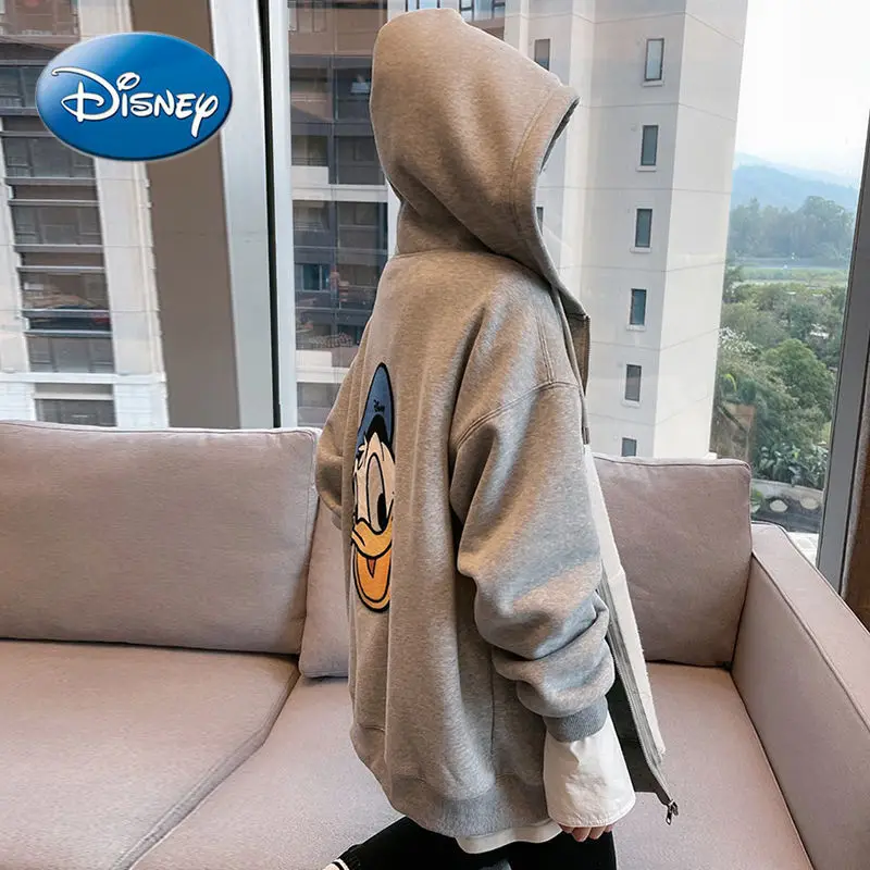 

Disney Donald Duck Plus Velvet Padded Hooded Plus Size Sweater Women Autumn and Winter Loose Cartoon Jacket
