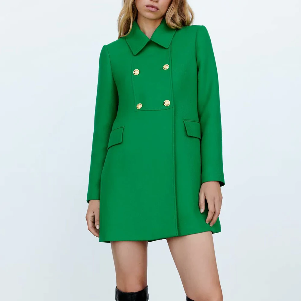 

Women's Fashion Solid Color New Mid-Length Coats Slim Double-Breasted 2021 Spring and Autumn Professional Wear All-Match Jacket