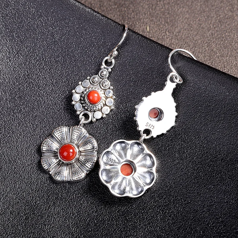 Uglyless Exotic Thai Silver Flowers Earrings for Women Indonesian Style Agate Real 925 Floral Brincos Jewelry | Украшения и