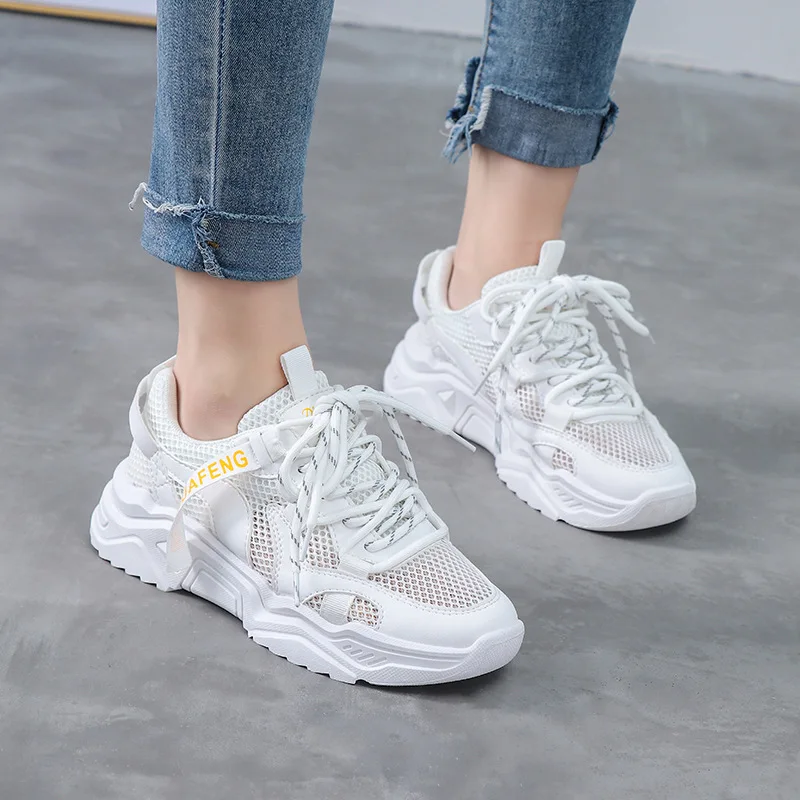 

Women's Chunky Sneakers Fashion Women Platform Shoes Lace Up Mesh Breathable Shoes Womens Female Trainers Non-Slip Shoes B573